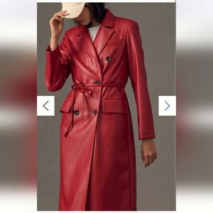 Anthropologie Avec Les Filles‎ Red Faux Leather Trench EUC L